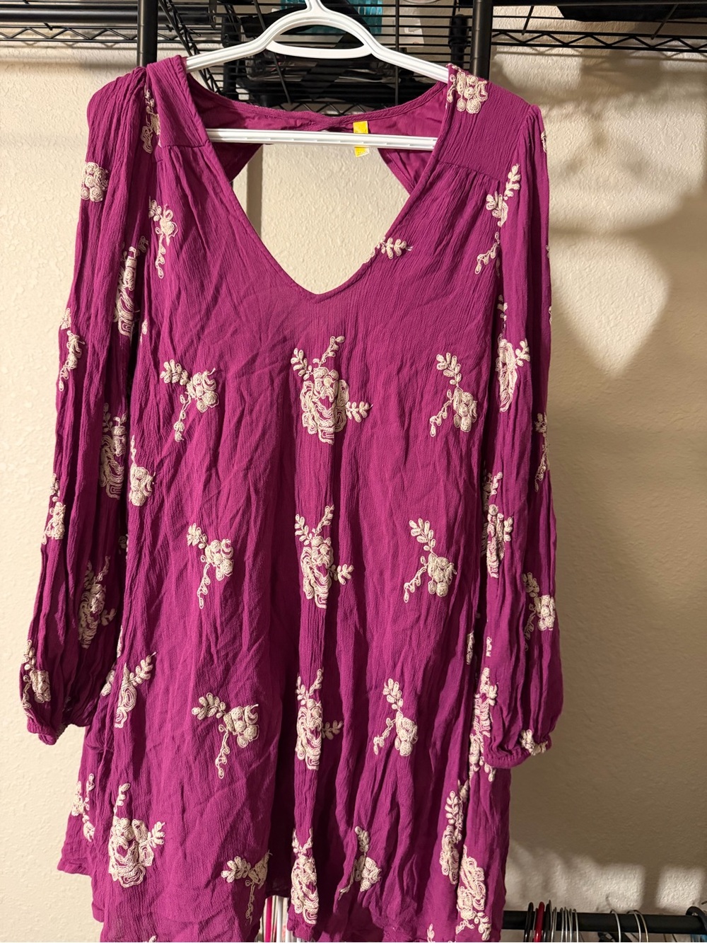 Free People Magenta Floral Embroidered Long Sleeve Dress